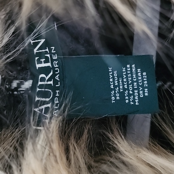 Lauren Ralph Lauren faux fur wool plaid ruana one size - Picture 3 of 7